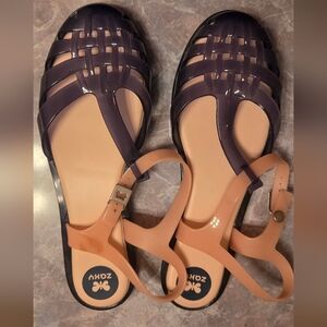 Women’s Two-Tone Jelly Sandals — Black and Nude